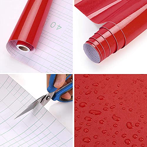WALLTON - Red Gloss Peel and Stick Self-Adhesive Removable Thicken Waterproof for Kitchen Countertop Cabinet Wardrobe - 12''x''96 Inches - Image 4