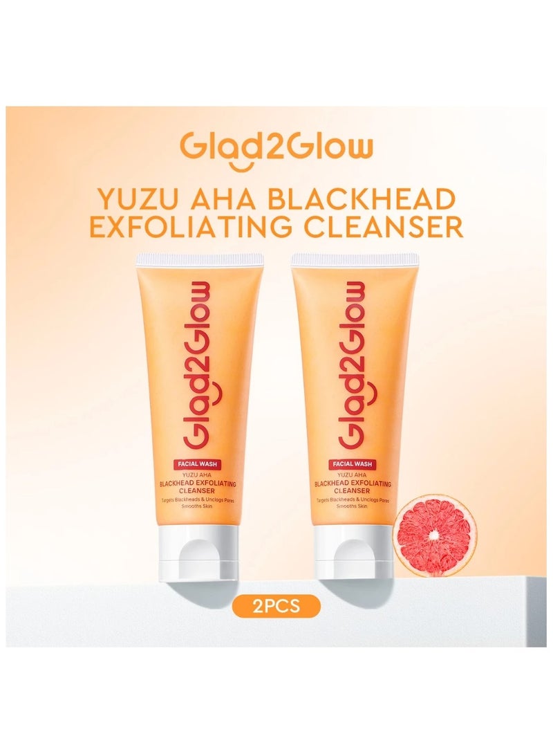 Glad2Glow Yuzu AHA Blackhead Exfoliating Cleanser Oily 70ml Gently Exfoliate Dull Skin Blackhead Smooth Wash - Image 1