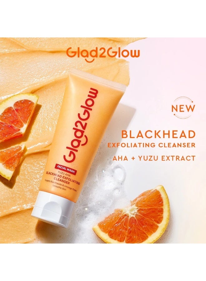 Glad2Glow Yuzu AHA Blackhead Exfoliating Cleanser Oily 70ml Gently Exfoliate Dull Skin Blackhead Smooth Wash - Image 2
