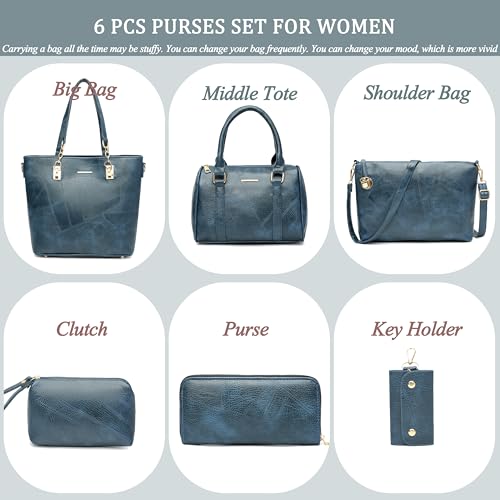 2E-youth Designer Purses and Handbags for Women Satchel Shoulder Bag Tote Top Handle Bag (5C-Denim Blue) - Image 2