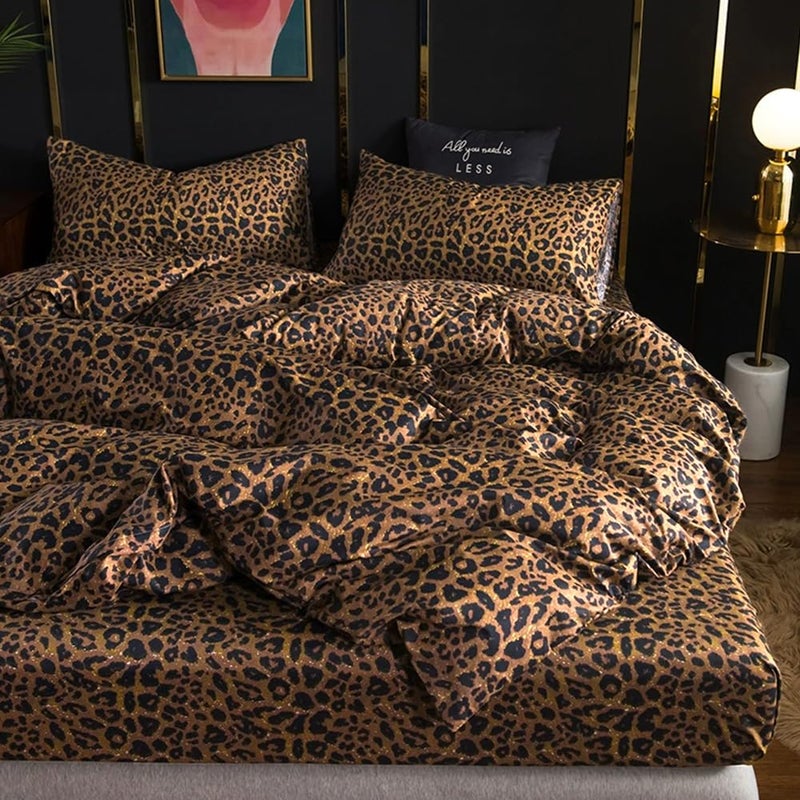 mixinni 100% Soft Microfiber Leopard Pattern Fitted Sheet Bed Sheet 15" Deep Pocket Queen Size-1 Fitted Sheet - Image 3