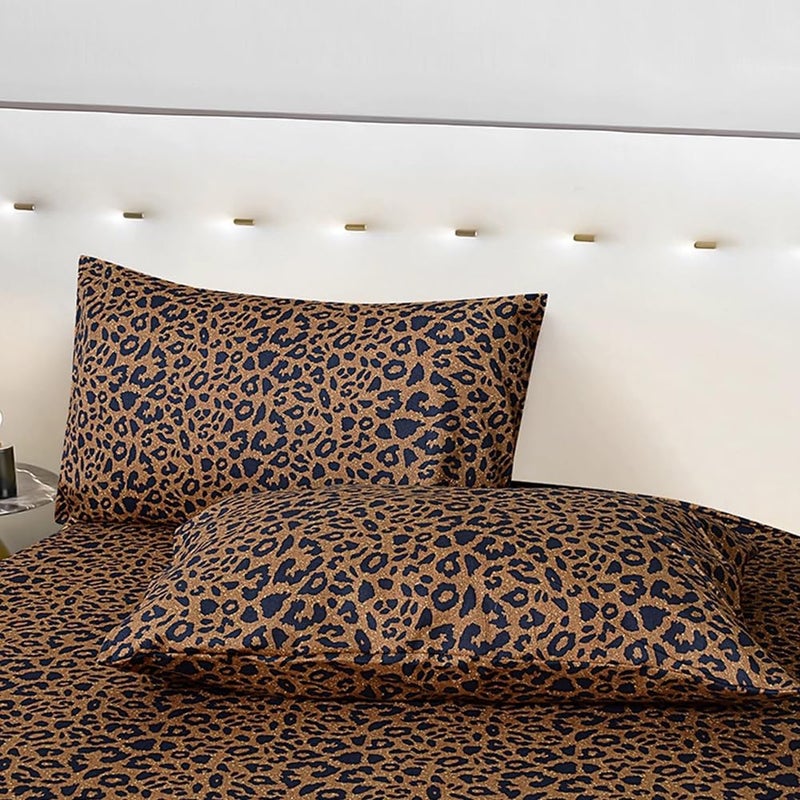 mixinni 100% Soft Microfiber Leopard Pattern Fitted Sheet Bed Sheet 15" Deep Pocket Queen Size-1 Fitted Sheet - Image 4