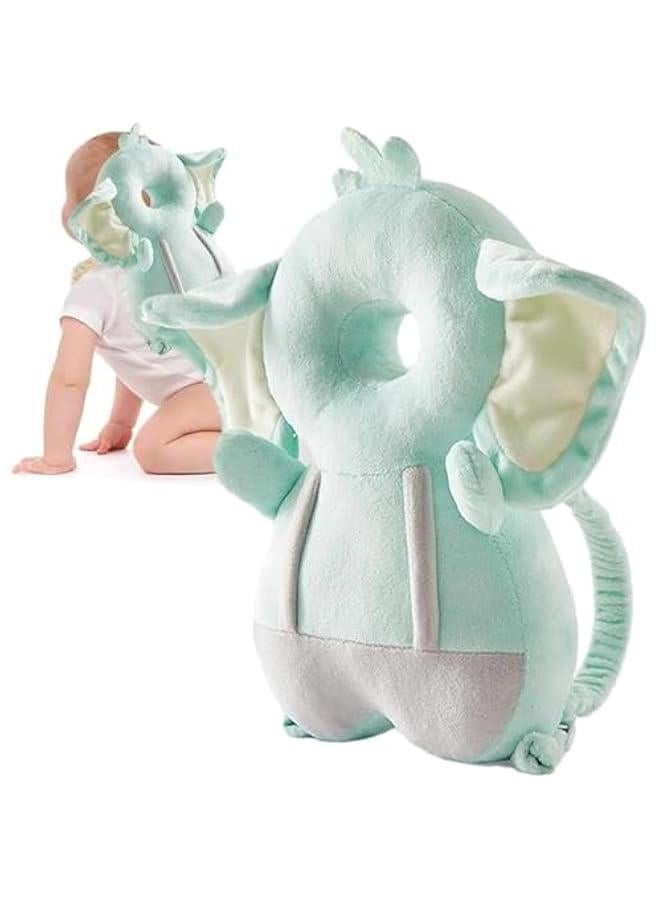 Gonice Baby Walker Head Protector Backpack, Toddler Adjustable Baby Head Protection Fall Pillow Safety Pad for Baby Walking and Crawling (Green Elephant)  - Image 1