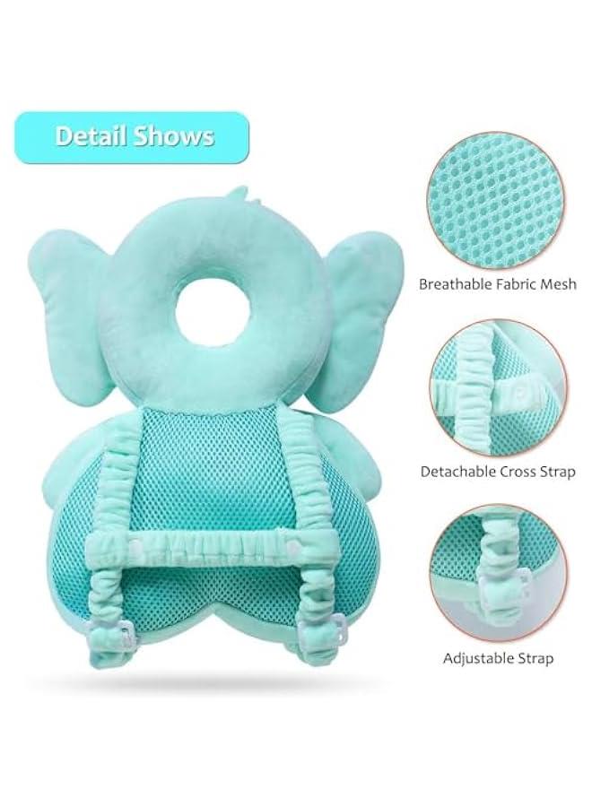Gonice Baby Walker Head Protector Backpack, Toddler Adjustable Baby Head Protection Fall Pillow Safety Pad for Baby Walking and Crawling (Green Elephant)  - Image 4