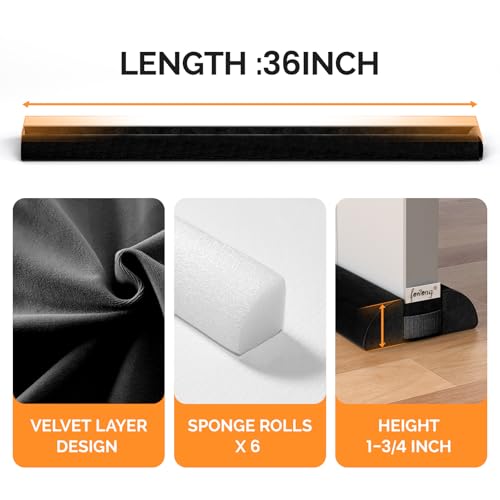 fowong Under Door Draft Stopper 30" to 36" Adjustable Draft Stopper for Bottom of Door, Soundproofing Noise Blocker Seal Gap up to 1.7", Easy to Install, Black - Image 5
