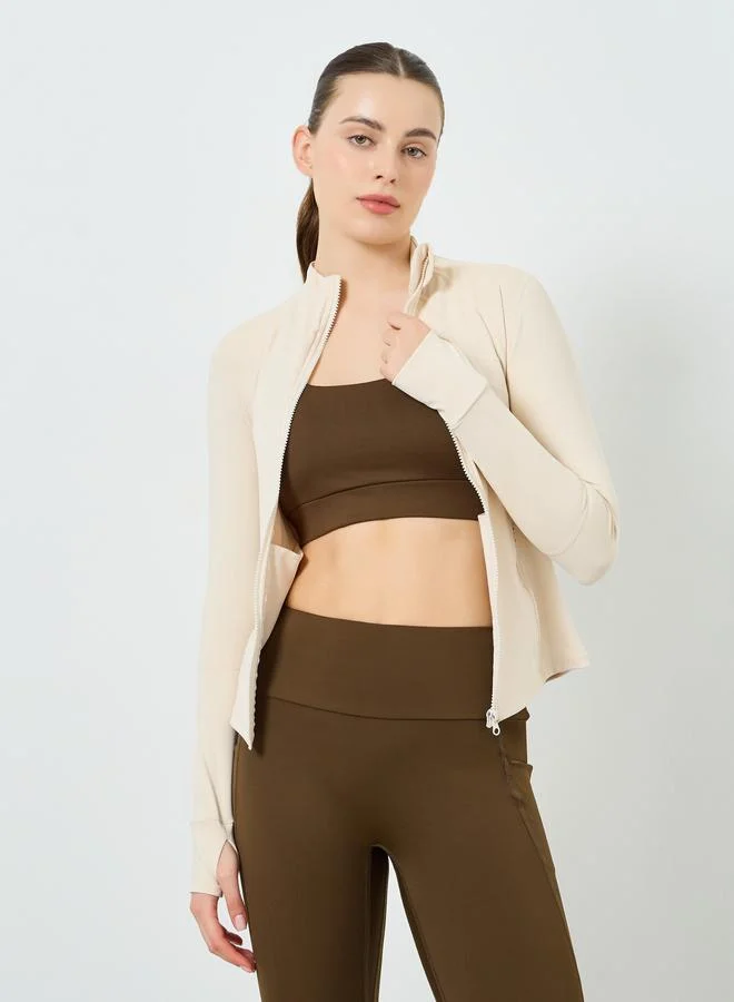Styli Active  Women Cream Back Flap Effect Thumbhole Jacket for Women | Best Price UAE