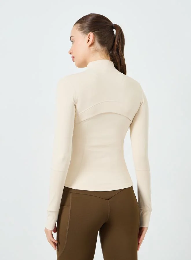 Styli Active  Women Cream Back Flap Effect Thumbhole Jacket for Women | Best Price UAE