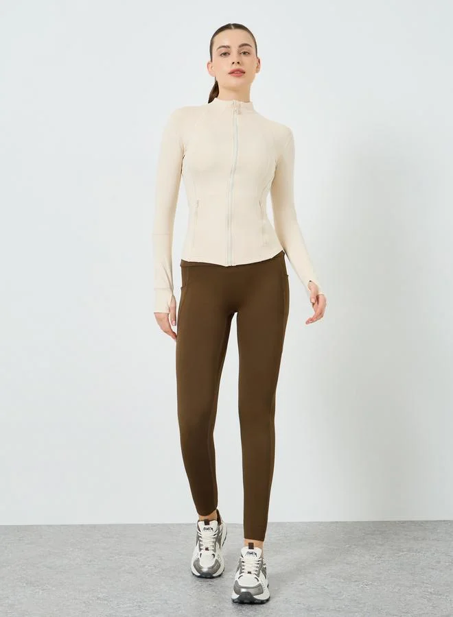 ستايلي اكتيف جاكيت نسائي بتصميم فتحة إبهام وتأثير خلفي