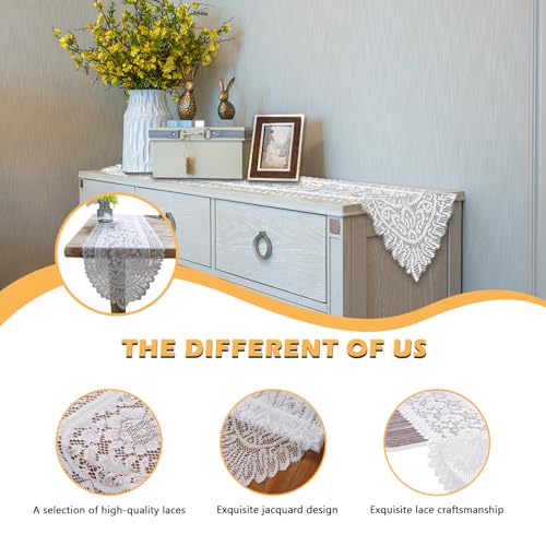 PCMURSAL 4 Pack Cotton Crochet Lace Rectangular Table Runner Dresser Scarf Doilies, 13'' X 44'' White Cotton Dresser Scarf Table Runner for Bedroom Furniture, Home Decor - Image 4