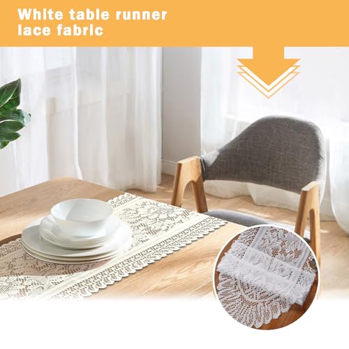 PCMURSAL 4 Pack Cotton Crochet Lace Rectangular Table Runner Dresser Scarf Doilies, 13'' X 44'' White Cotton Dresser Scarf Table Runner for Bedroom Furniture, Home Decor - Image 5