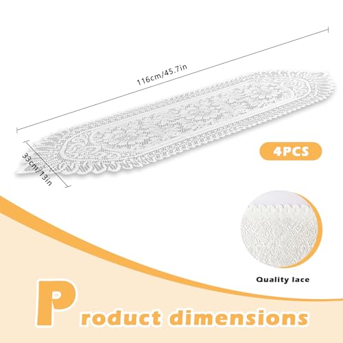 PCMURSAL 4 Pack Cotton Crochet Lace Rectangular Table Runner Dresser Scarf Doilies, 13'' X 44'' White Cotton Dresser Scarf Table Runner for Bedroom Furniture, Home Decor - Image 2