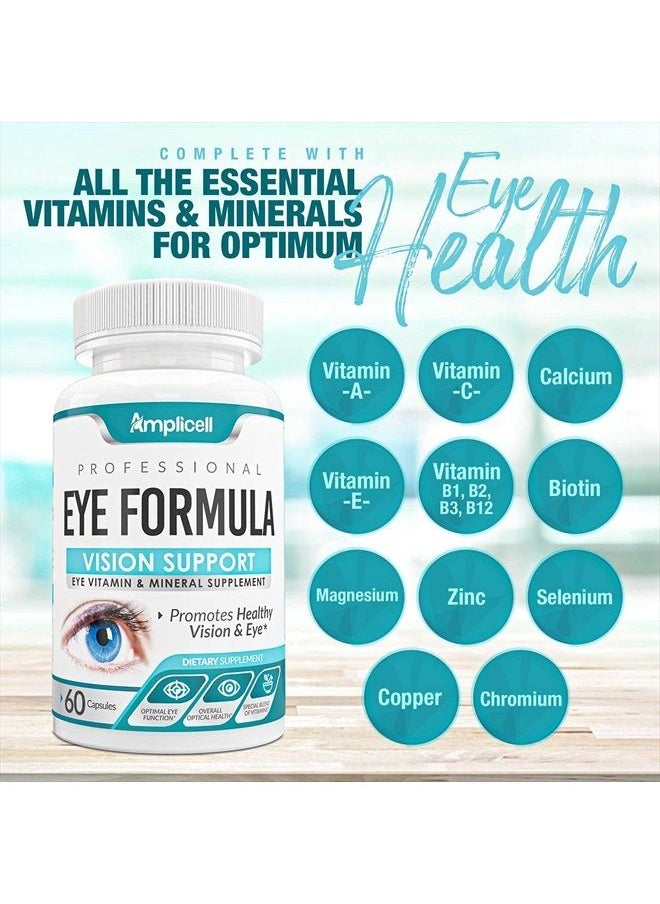 AMPLICELL - Eye Formula Vision Support - 60 Eye Vitamin Capsules - Daily Eye Vitamins with Lutein & Zeaxanthin - All-in-One Eye Health Supplement w/ Vitamin A, Vitamin E, Zinc, Calcium & More for Optimum Eye Care - Image 1