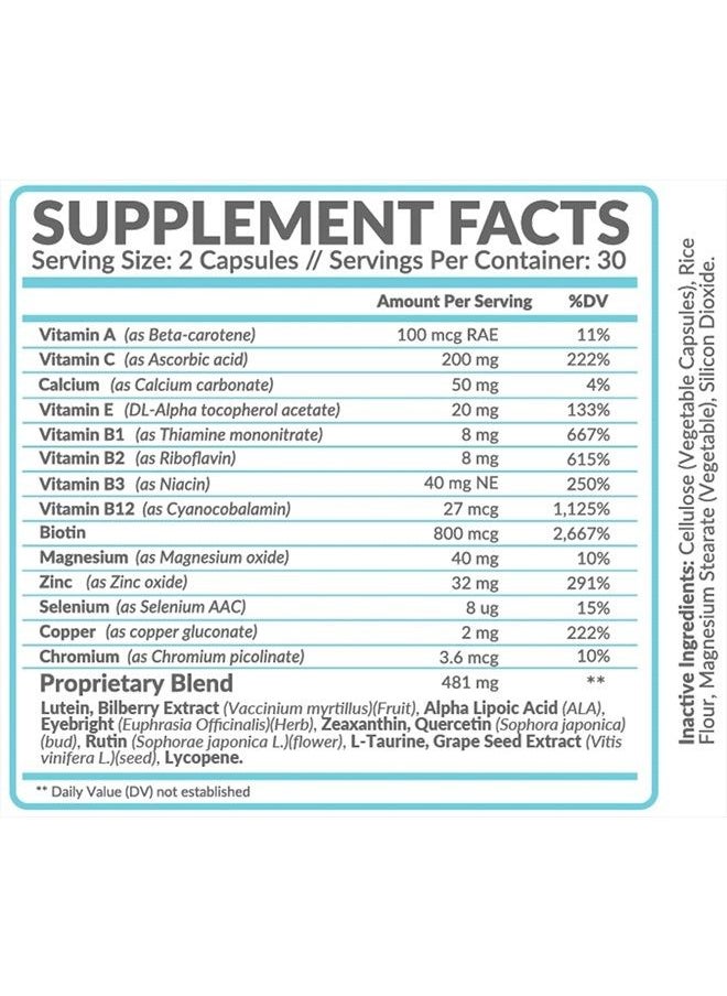 AMPLICELL - Eye Formula Vision Support - 60 Eye Vitamin Capsules - Daily Eye Vitamins with Lutein & Zeaxanthin - All-in-One Eye Health Supplement w/ Vitamin A, Vitamin E, Zinc, Calcium & More for Optimum Eye Care - Image 1