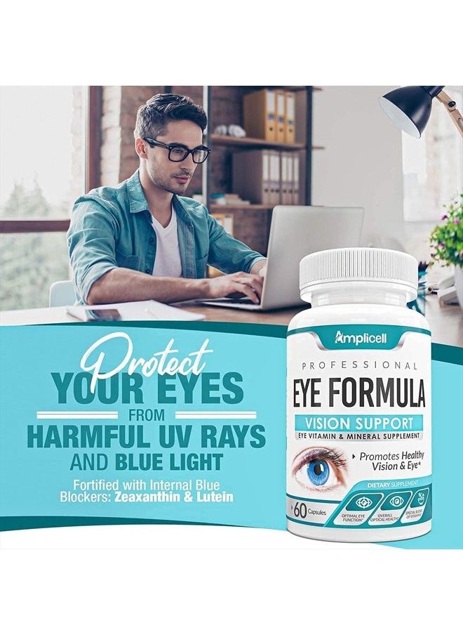 AMPLICELL - Eye Formula Vision Support - 60 Eye Vitamin Capsules - Daily Eye Vitamins with Lutein & Zeaxanthin - All-in-One Eye Health Supplement w/ Vitamin A, Vitamin E, Zinc, Calcium & More for Optimum Eye Care - Image 1