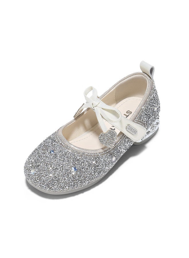 St&sat Girls Leather Shoes Spring New Children's High Heel Princess Shoes Soft Sole Crystal Shoes Performance Fashion Shoes Crystal Beige Size 34 - Image 4