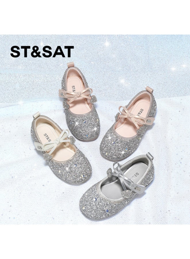 St&sat Girls Leather Shoes Spring New Children's High Heel Princess Shoes Soft Sole Crystal Shoes Performance Fashion Shoes Crystal Beige Size 34 - Image 3