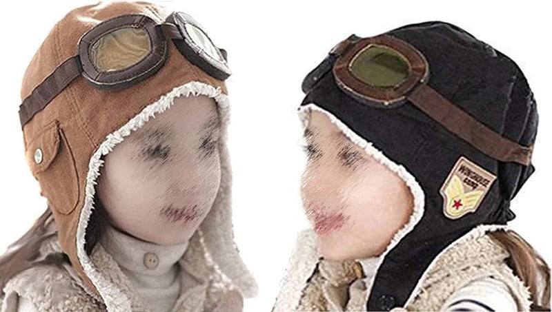 CTKcom 2-Pack Pilot Aviator Fleece Warm Hat Cap with Earmuffs for Kids，2 Pack (Coffee+Black) - Image 1