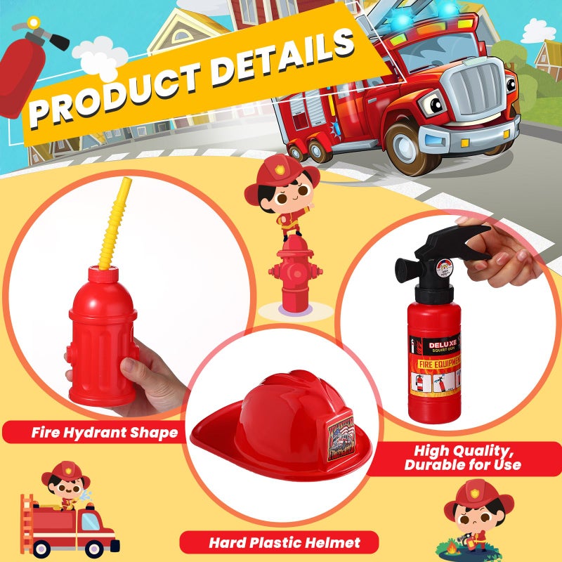 Liliful 36 Pcs Fireman Birthday Party Supplies Including 12 Firefighter Helmet 12 Fire Hydrant Cups with Lids 12 Fire Extinguisher Squirt Toys for Fire Theme Party Supplies - Image 3