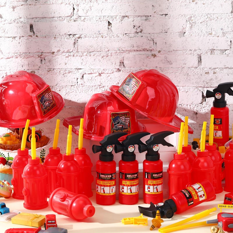 Liliful 36 Pcs Fireman Birthday Party Supplies Including 12 Firefighter Helmet 12 Fire Hydrant Cups with Lids 12 Fire Extinguisher Squirt Toys for Fire Theme Party Supplies - Image 4