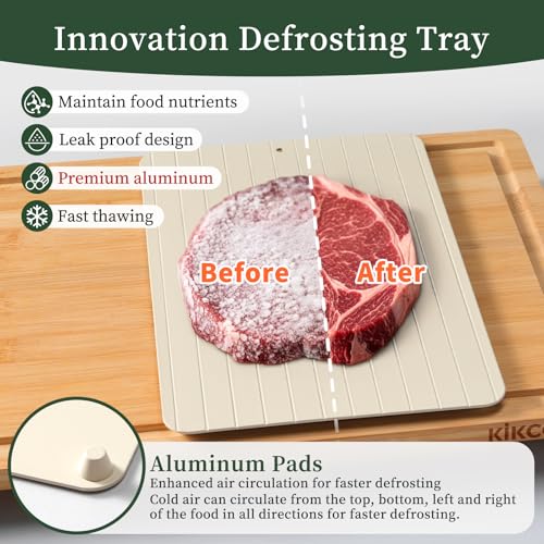 Kikcoin Bamboo Cutting Board Set with Defrosting Tray, Wood Cutting Boards for Kitchen with Deep Juice Grooves & Built-in Organizer Meal Prep Charcuterie& Chopping Board for Meat, Vegetables and Bread - Image 5