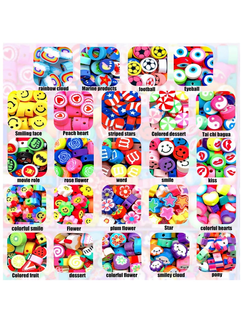 KASTWAVE 360 Pieces Polymer Clay Beads for Jewelry Bracelet Making Kit 24 Styles Preppy Beads DIY Arts and Crafts Kit Include Flower Smiley Face Bead Charms  - Image 2