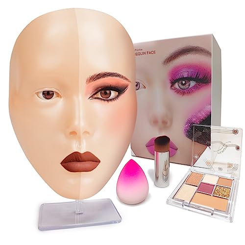 Laokiiy Makeup Mannequin Face with Practice Board 5D Silicone Full Face Practice Eyelash Eye Shadow for Emerging Makeup Artist Beginners Girls Gift Yellow