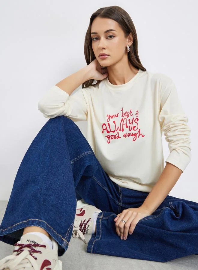 ستايلي تيشيرت واسع بيج بطبعة كتابة