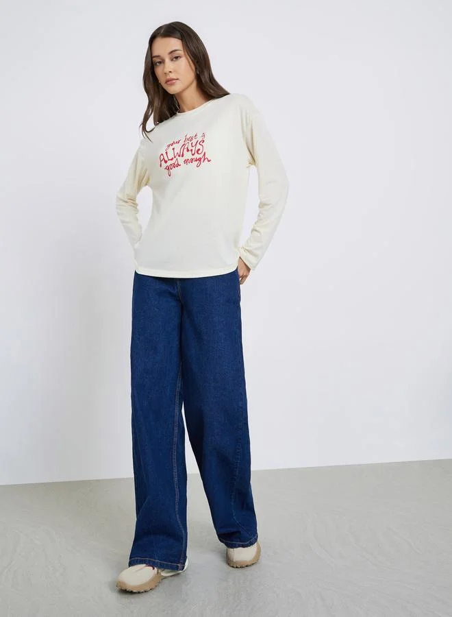 ستايلي تيشيرت واسع بيج بطبعة كتابة