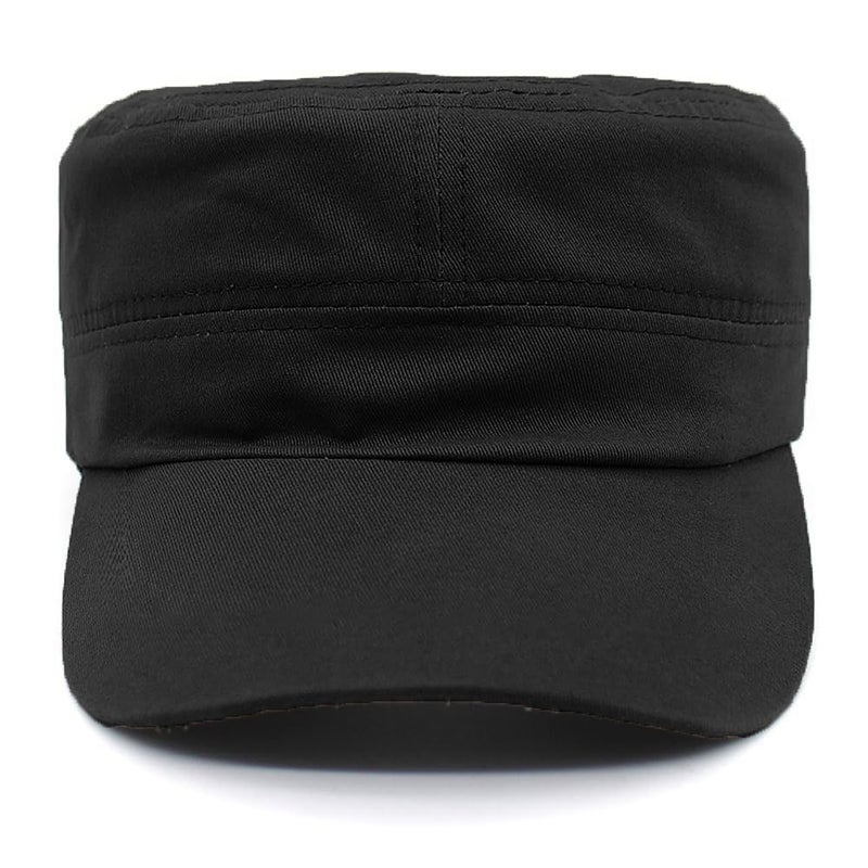 Ptduabenlu Cadet Army Cap Military Style Adjustable Flat Top Cap Unisex Basic Baseball Hat for Men Women Black - Image 3