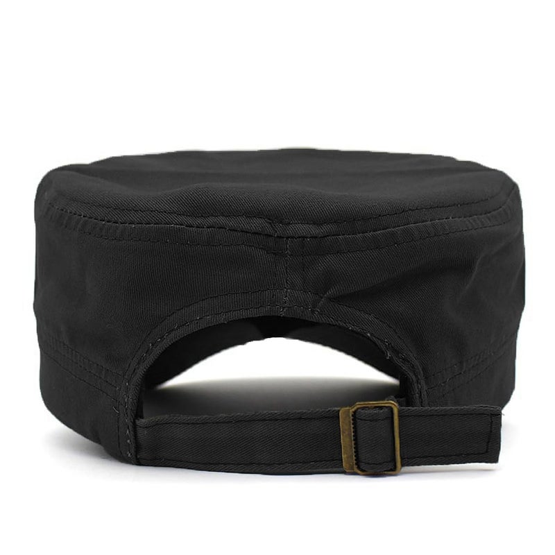 Ptduabenlu Cadet Army Cap Military Style Adjustable Flat Top Cap Unisex Basic Baseball Hat for Men Women Black - Image 5