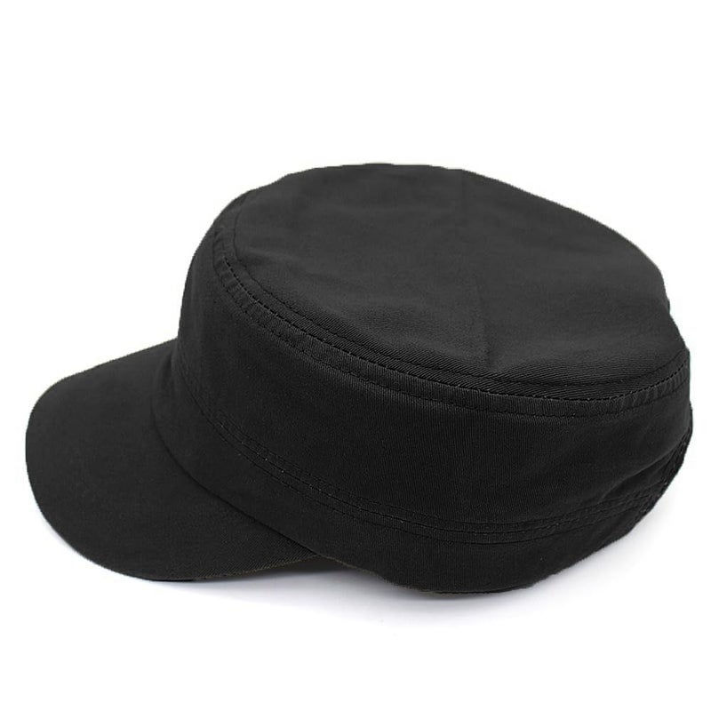Ptduabenlu Cadet Army Cap Military Style Adjustable Flat Top Cap Unisex Basic Baseball Hat for Men Women Black - Image 4
