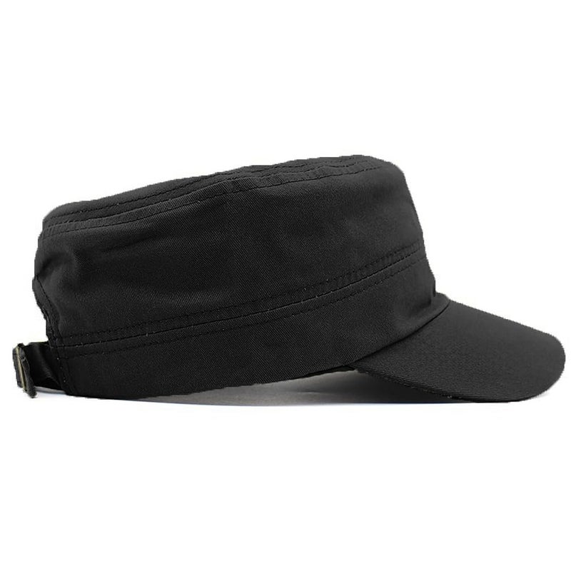 Ptduabenlu Cadet Army Cap Military Style Adjustable Flat Top Cap Unisex Basic Baseball Hat for Men Women Black - Image 2