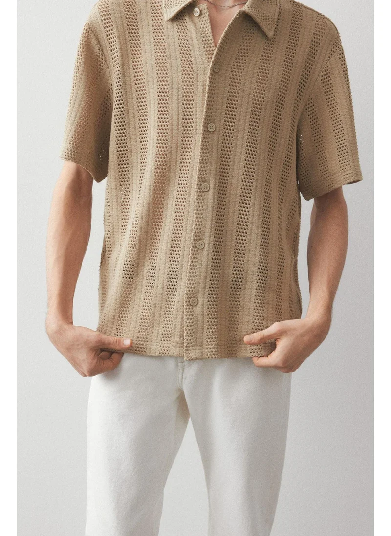 H&M Beige Medium Dusty Regular Fit Jacquard-knit shirt for Men | Best Price UAE