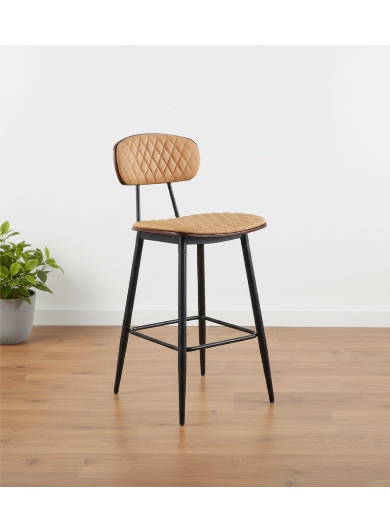 NZONE STORE Leather Bar Chair Modern Design Bar Chair with Luxurious Padded Seat, Metal Frame and Wooden BackLeather Bar Chair Modern Design Bar Chair with Luxurious Padded Seat, Metal Frame and Wooden Back - Image 1