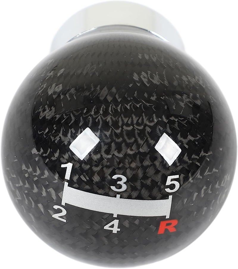 Carbon Fiber Gear Shifting Lever Knob, Round Ball Shifter Head for Manual Automatic Transmission, 15mm Bottom Interface, High Gloss Textured Shift Knob for Car Interior (5 Speed Gear) - Image 5