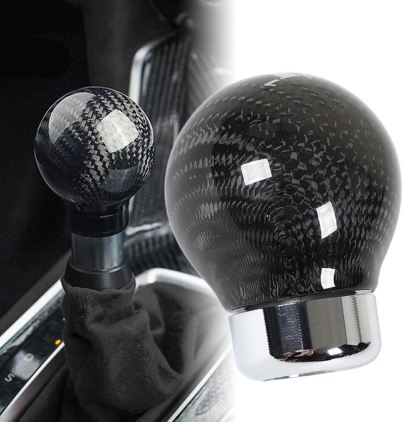 Carbon Fiber Gear Shifting Lever Knob, Round Ball Shifter Head for Manual Automatic Transmission, 15mm Bottom Interface, High Gloss Textured Shift Knob for Car Interior (5 Speed Gear) - Image 3