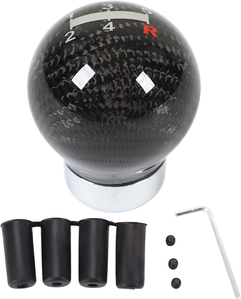 Carbon Fiber Gear Shifting Lever Knob, Round Ball Shifter Head for Manual Automatic Transmission, 15mm Bottom Interface, High Gloss Textured Shift Knob for Car Interior (5 Speed Gear) - Image 1
