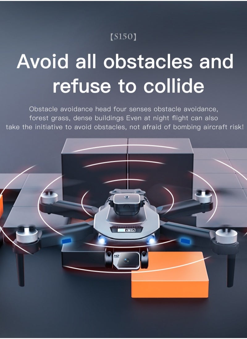 AROAQ - S150 Drone, Obstacle Avoidance RC Drone With Dual HD Camera, Beginner Friendly Folding Drone With 90 Degree Adjustable Camera, Durable Quadcopter With Speed Adjustment, (Black, 2 Batteries) - Image 1