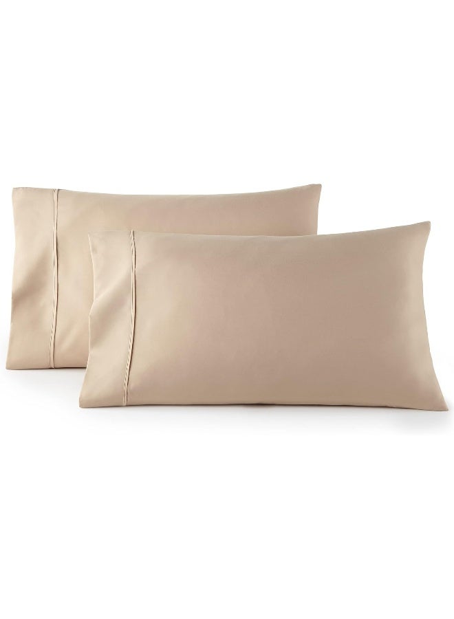 HC Collection King Pillow Cases Set of 2- Microfiber, Extra Soft Pillowcases - Easy Care & Machine Washable - Taupe - Image 3