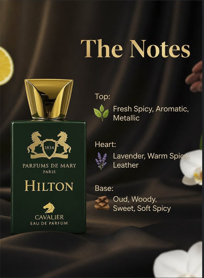 Cavalier Perfume Hilton Luxury Men’s Perfume 100ml EDP | Long Lasting Perfume for Men with Warm Spicy & Aromatic Fragrance with Lavender & Metallic Touch | The Best Perfume for Men - Image 2
