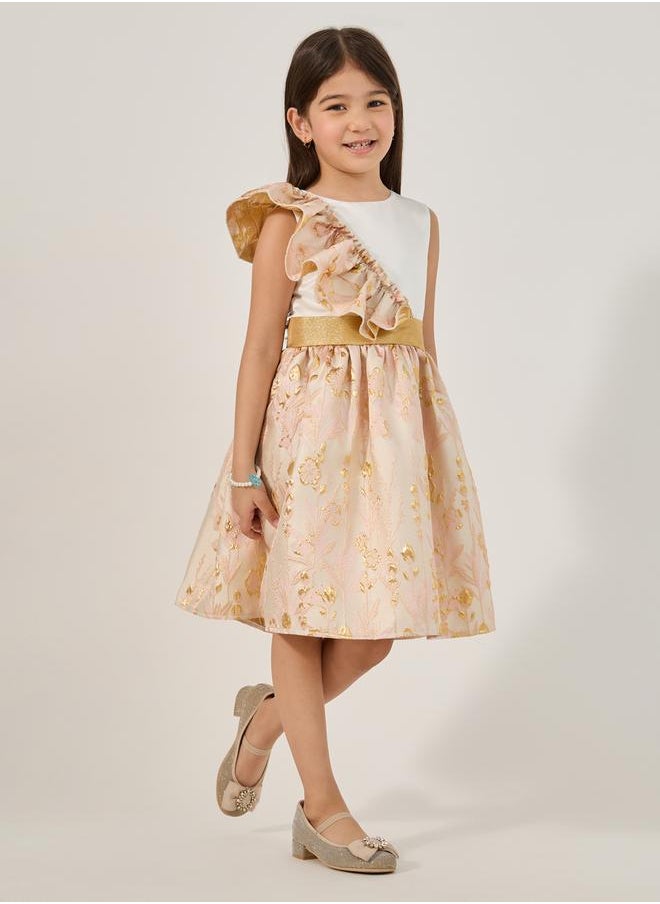 Styli Sleeveless Jacquard Ruffle Detail Dress  - Image 1