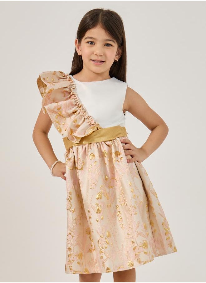 Styli Sleeveless Jacquard Ruffle Detail Dress  - Image 2