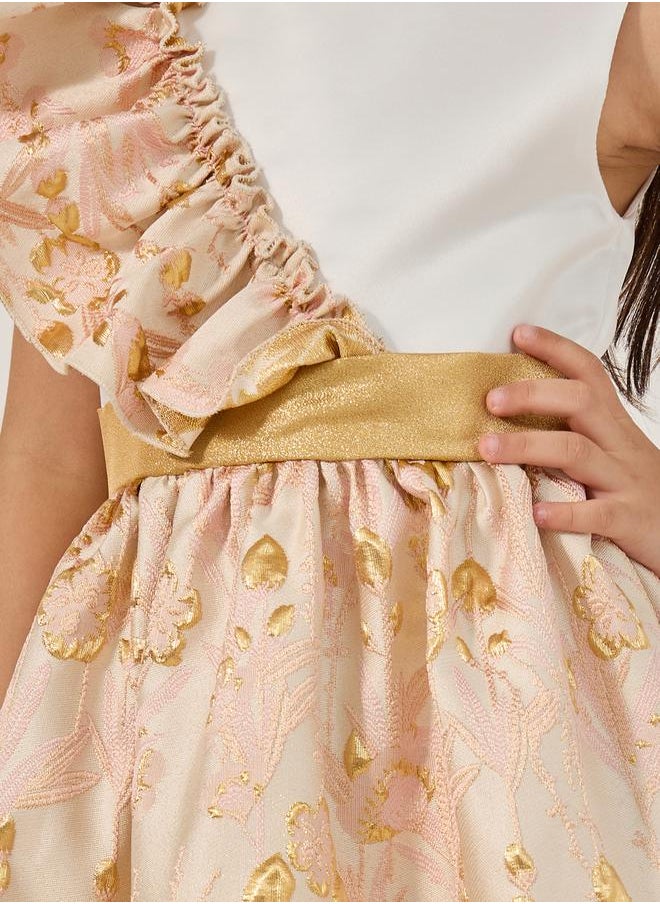 Styli Sleeveless Jacquard Ruffle Detail Dress  - Image 3