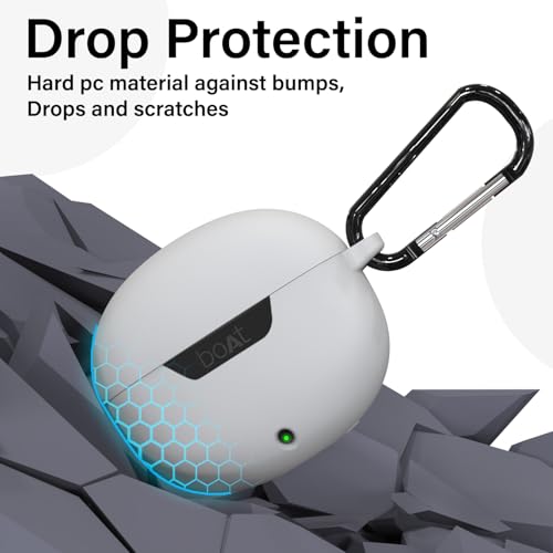 Sounce Earphone Case Cover for Boat Airdopes 300 Premium TWS Soft Silicone Skin Case Cover Shock Absorbing Protective Case with Keychain [Front LED Visible] - Grey - Image 4