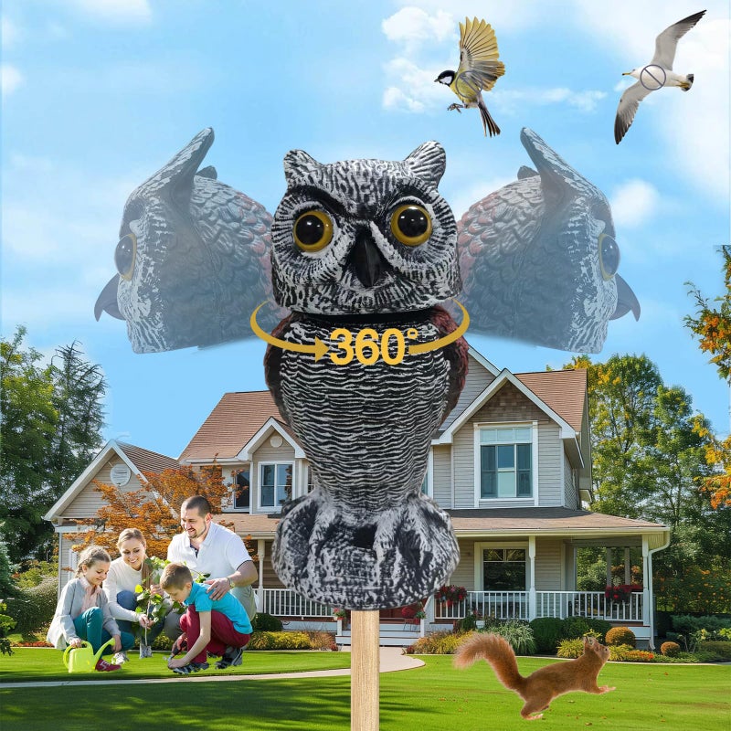 SMD35 Fake Owl Decor - Rotating Head Garden Scarecrow for Outside Orchard Farm, Waterproof Outdoor Garden Statues, Plastic Owl Decor for Home Patio Yard Decorations - Image 1