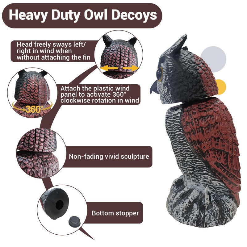 SMD35 Fake Owl Decor - Rotating Head Garden Scarecrow for Outside Orchard Farm, Waterproof Outdoor Garden Statues, Plastic Owl Decor for Home Patio Yard Decorations - Image 2