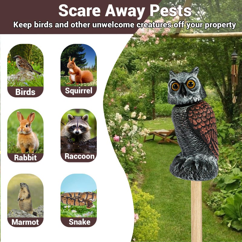 SMD35 Fake Owl Decor - Rotating Head Garden Scarecrow for Outside Orchard Farm, Waterproof Outdoor Garden Statues, Plastic Owl Decor for Home Patio Yard Decorations - Image 3