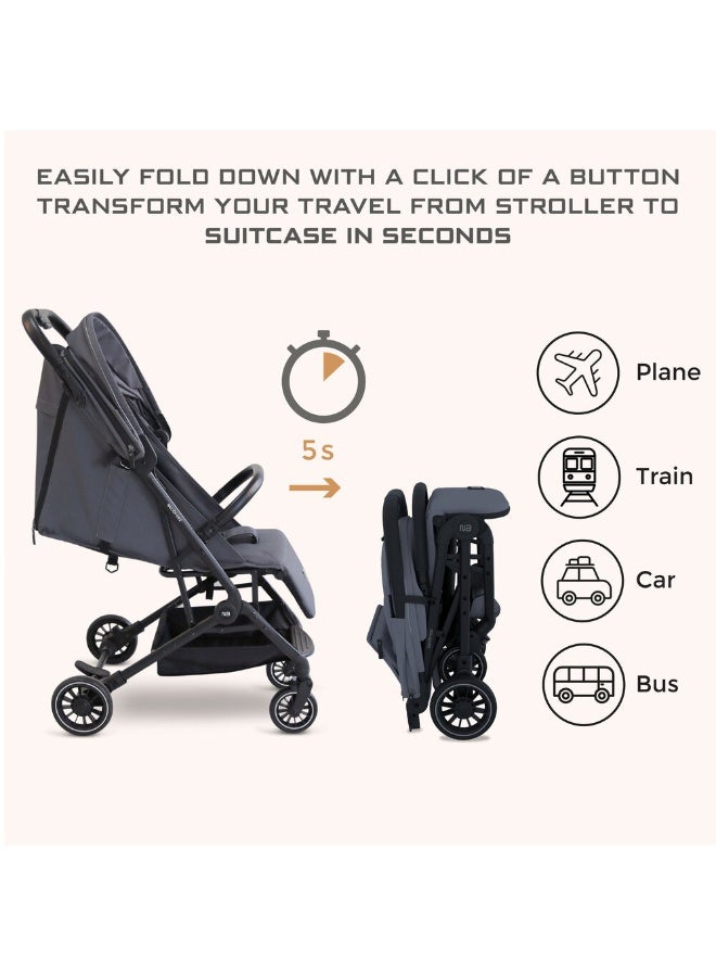 نيوبريز عربة سفر لايتكس خفيفة للغاية بحجم مقصورة معتمدة بمقبض ترولي قابلة للطي مدمجة للأطفال الصغار، عربة سفر مقاومة للماء بقماش  +، ضمان  سنوات - Image 2