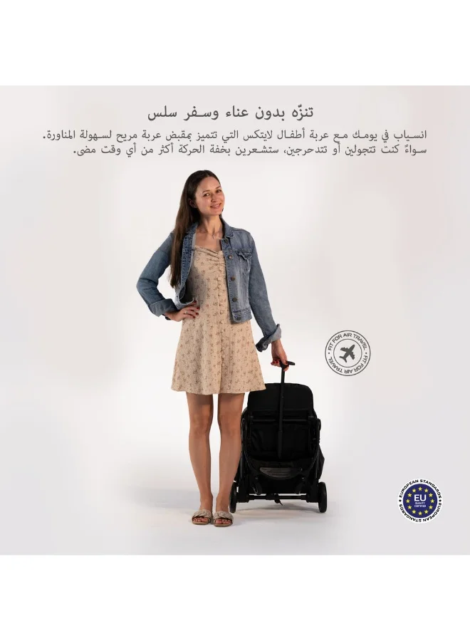 نيوبريز LITEX Ultra-Lightweight Cabin Size Approved Travel Stroller|Trolley Handle Compact Foldable Pushchair,  Baby Kids Todddler Stroller, Travel Trolley,  Waterproof UPF 50+Canopy, 0-3yrs,  15kg,  3yrs Warranty