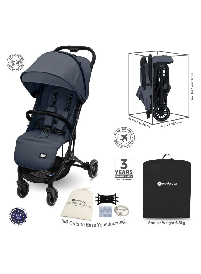 نيوبريز LITEX Ultra-Lightweight Cabin Size Approved Travel Stroller|Trolley Handle Compact Foldable Pushchair,  Baby Kids Todddler Stroller, Travel Trolley,  Waterproof UPF 50+Canopy, 0-3yrs,  15kg,  3yrs Warranty